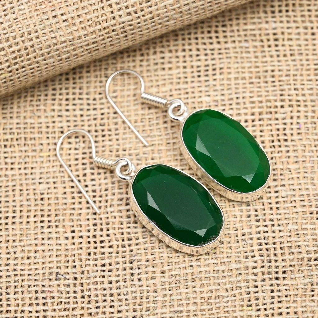 Ювелирные изделия из серебра 925 пробы с ограненным зеленым ониксом и драгоценным камнем ручной работы