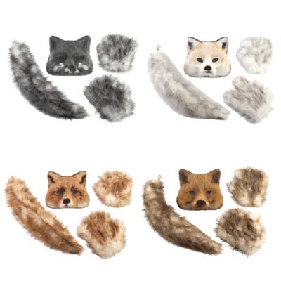 Костюмы Лисы Косплей Маска Лисы Кошки Маска на Пол-лица Хвост Лисы Перчатки Хэллоуин Животное Карнавальный Костюм Набор Аксессуаров