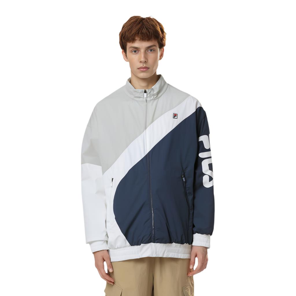 Fila Ретро спортивная куртка с воротником-стойкой, цветными блоками и принтом логотипа, тканая куртка для тенниса, мужская, цвет Night-Shadow-Blue A11M333704F-DB
