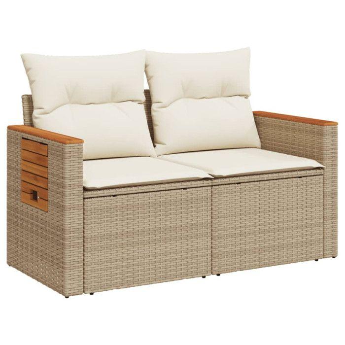 VidaXL Canapé de jardin avec coussins 2 places beige résine tressée 366083