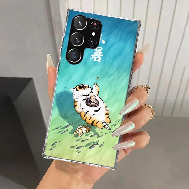 Мультяшный толстый тигр Чехол для телефона для Samsung Galaxy S25 S24 S23 Ultra S22 S21 Plus S20 FE S10 + S10E S25U Мягкий напечатанный чехол S24 S23 S