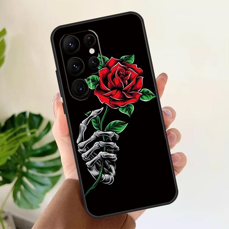 Мягкий чехол с рисунком «Скелетная рука и роза» в готическом стиле для Samsung Galaxy S21 S22 S23 S24 S25 Ultra S9 S10 Plus S20 FE S24 FE