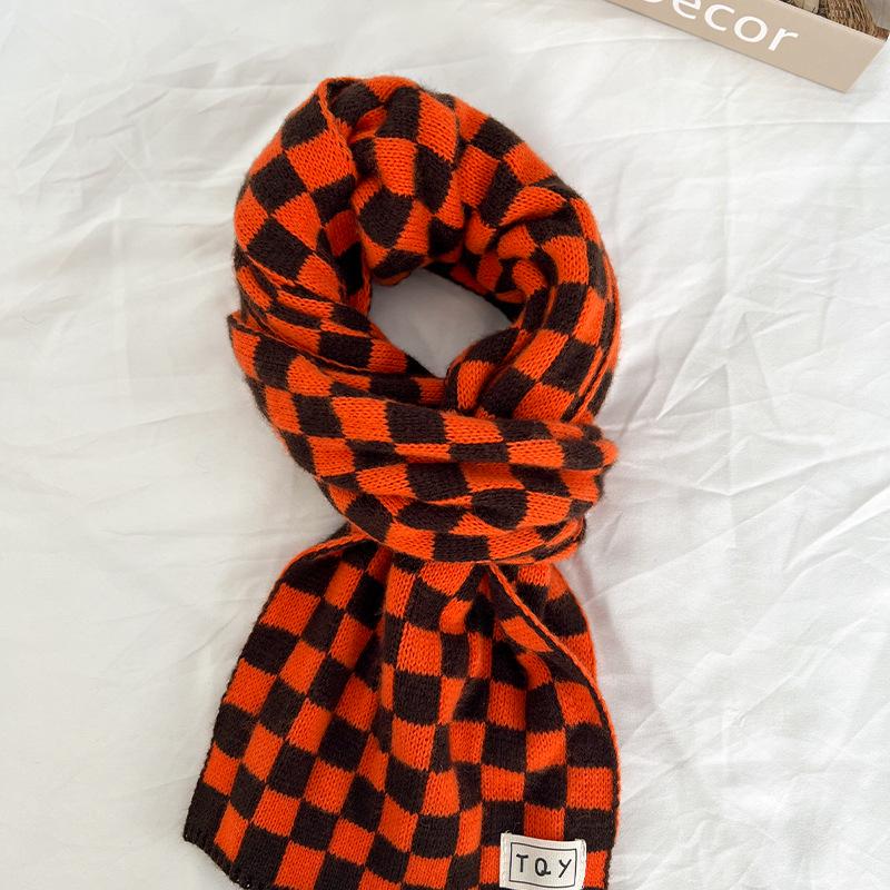 2024 Women's High-End Korean Blue Checkerboard Knit Scarf - Winter Warm Shawl