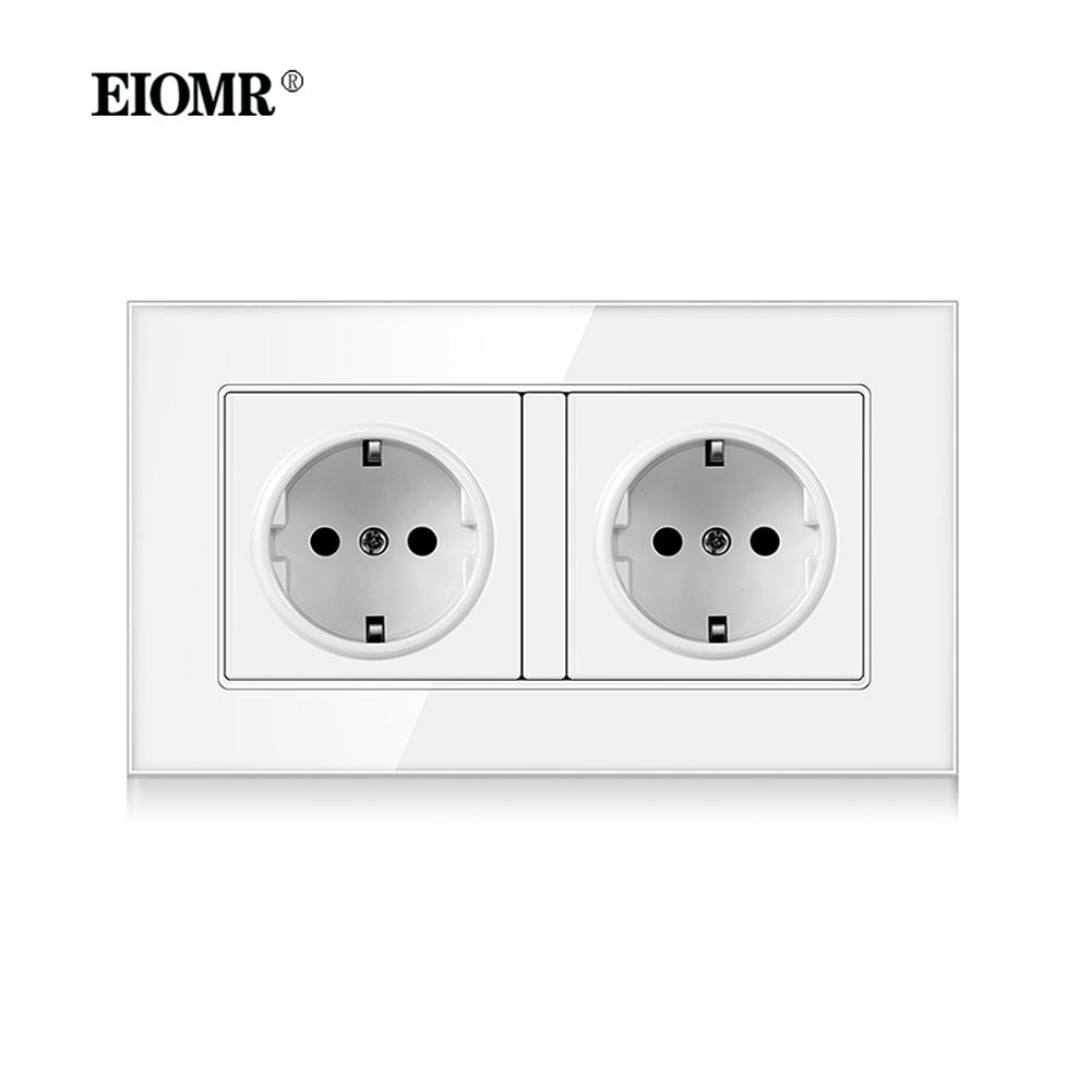 EIOMR Стандарт ЕС 16А Закаленное Хрустальное Стекло Панель Настенная Розетка Электророзетка Электрическая Вилка с USB 5В 2100мА AC110-250В Белый