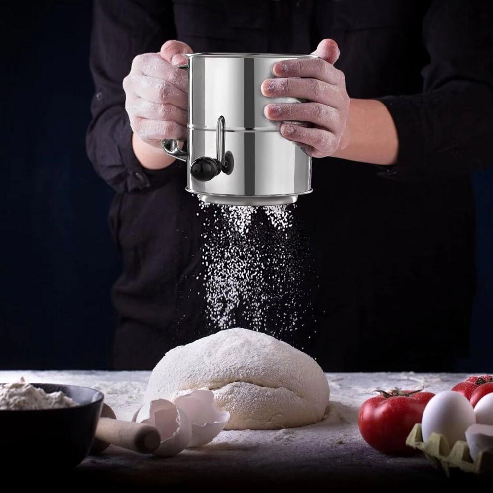 Stainless Steel Flour Sifter Hand Crank Powder Sugar Shake Ergonomic Tool Flour Sieve Cupcakes
