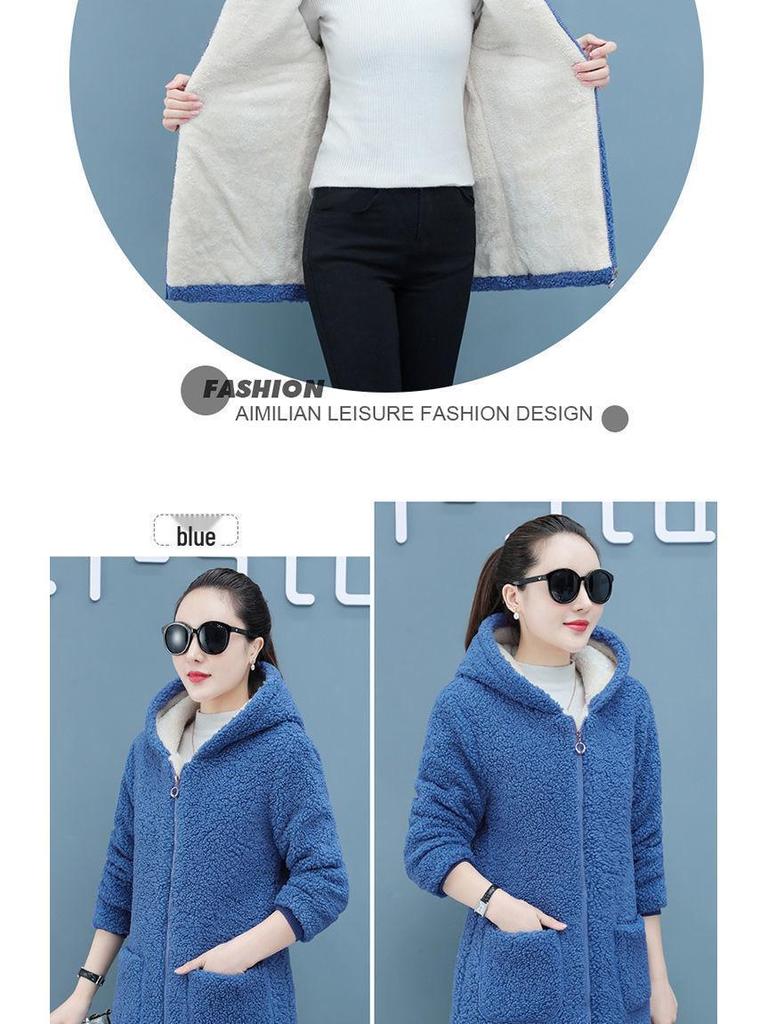 Women's Plus Size Long Velvet Thickened Faux Lambskin Casual Jacket for Autumn/Winter 2023