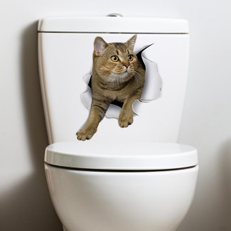 Мультфильм милый акварельный кот наклейка наклейки ванная комната украшение крышки унитаза водостойкая наклейка на стену