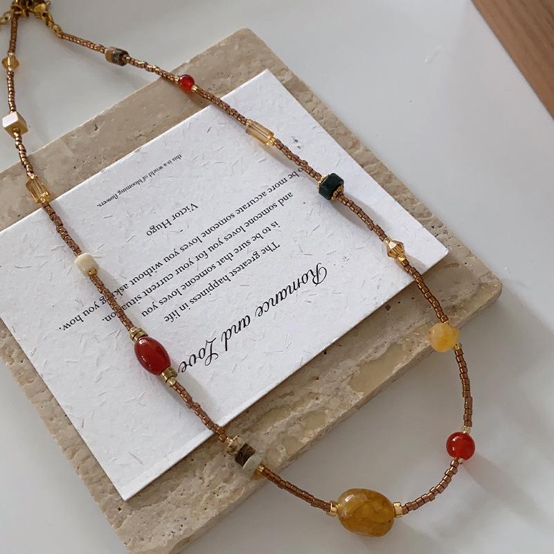 Натуральный пресноводный жемчуг и тигровый глаз богемное ожерелье - осенне-зимняя французская ретро ключичная цепочка для женщин