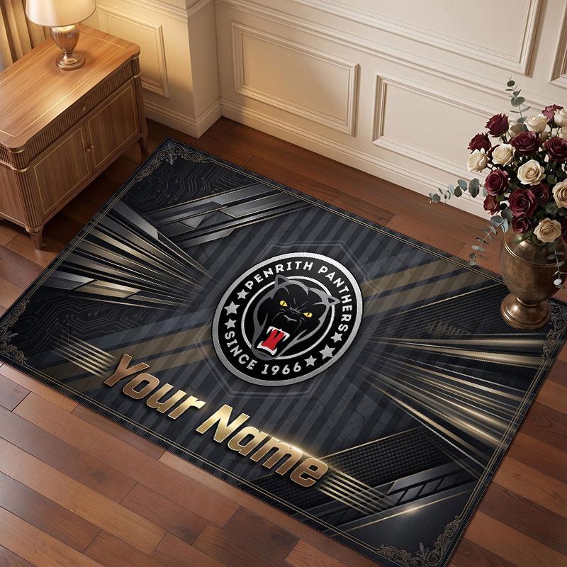 Penrith Panthers Personalized Crystal Velvet Carpet, Customized Name Text Soft Anti‑Slip Rug for Living Room Bedroom