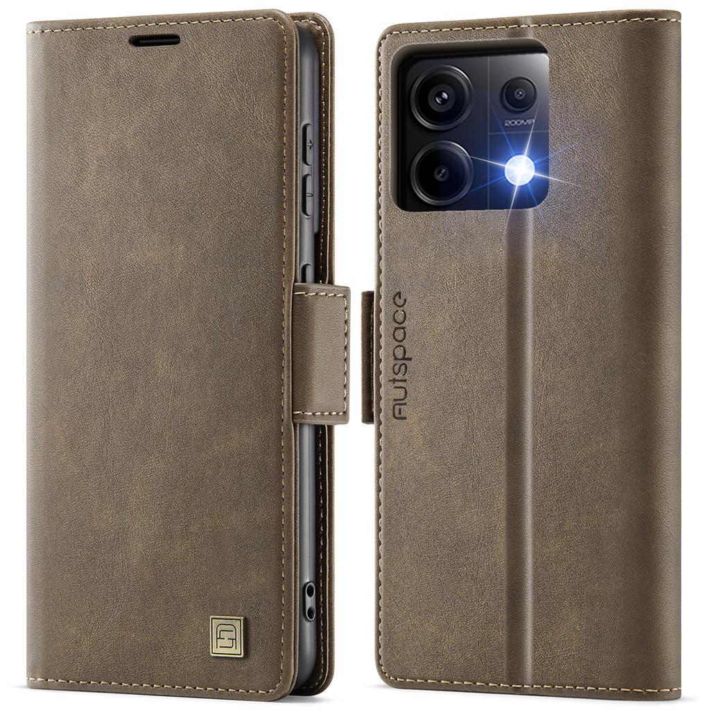 For Xiaomi Poco X6 5G/Xiaomi Redmi Note 13 Pro 5G Case AUTSPACE A11 RFID Blocking Retro Leather Cell Phone Wallet Cover