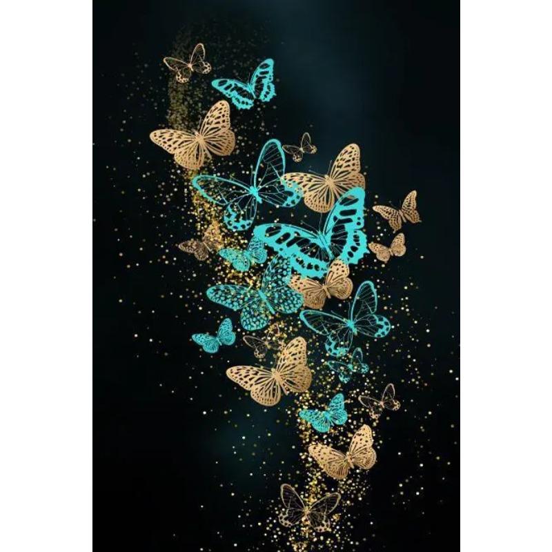 Золотые, синие бабочки, картины на холсте, черные настенные художественные принты, роскошные декоративные постеры для гостиной, настенный декор для гостиной, искусство