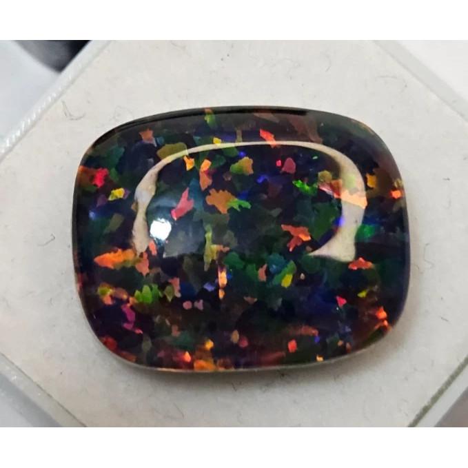 Beautiful Black Fire Opal Doublet Ethiopian 11-12 Ct Cushion Cut Loose Gemstone