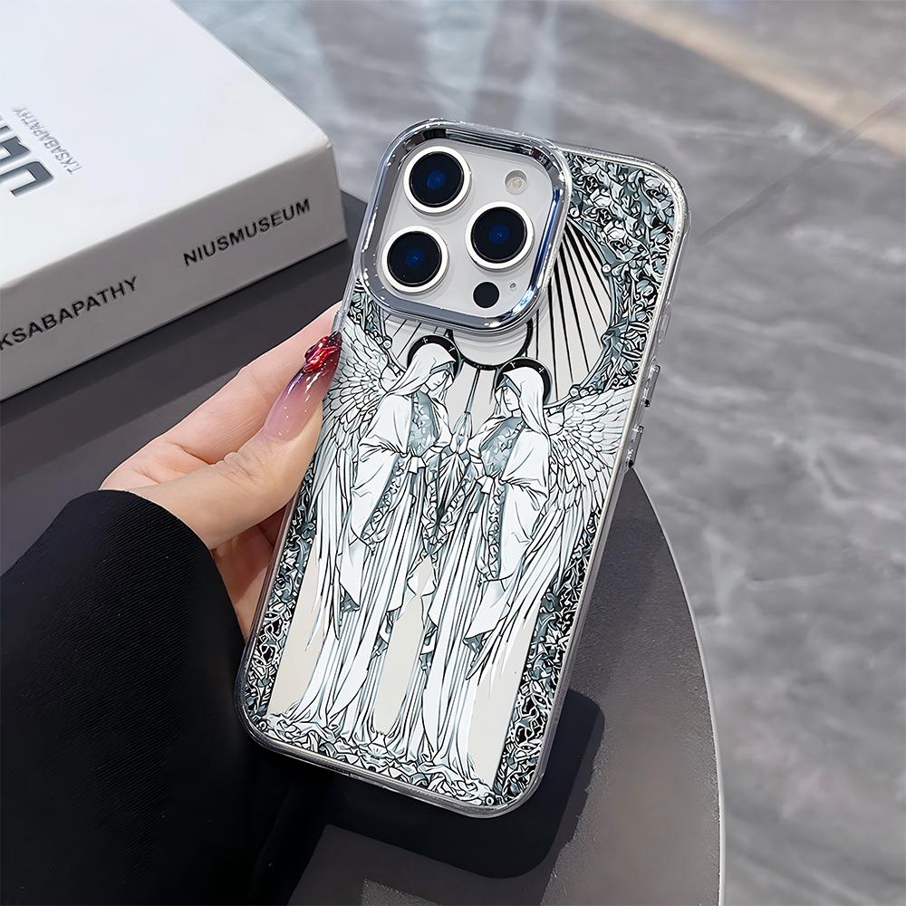 Роскошный Ретро Чехол для Телефона Ангел Амур Для iPhone 17 16e 16 15 14 13 12 11mini Pro Max X XR XSMAX 8 Air Plus Прозрачный Чехол