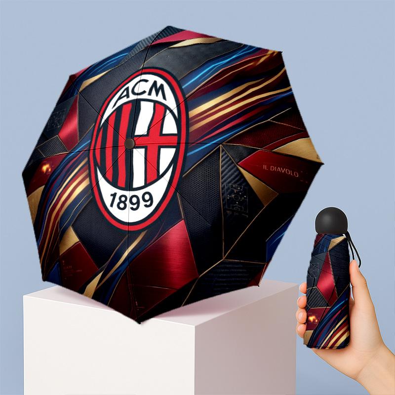 AC Milan Рисунок Печатный Мини 5 Сложений 8 Спиц Компактный Зонт Ветрозащитный Водонепроницаемый Легкий Портативный Складной