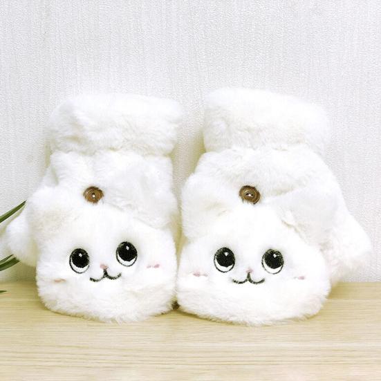 1 пара зимних полупальцевых перчаток с рисунком мультяшного кота, толстый плюш с