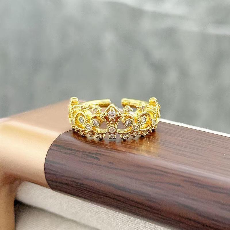 Средневековое Винтажное Легкое Роскошное Кольцо с Открытым Безелем и Короной из Бусин, Изысканное Французское Кольцо на Указательный Палец в Ретро Придворном Стиле с Цирконом