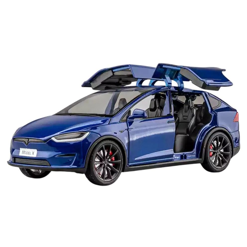 1:24 Diecast Metal Tesla Model X Large Sedan SUV Alloy Pull-Back Car Model, X_Blue