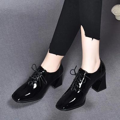 Новые модные женские туфли на высоком каблуке, женские кожаные туфли на высоком каблуке, туфли на шнуровке, квадратный каблук, обувь для женщин