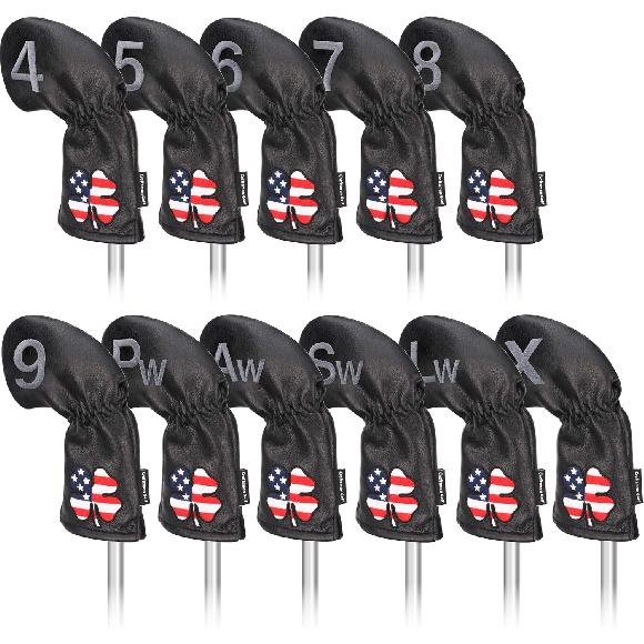 CRAFTSMAN GOLF 11pcs /Set USA US Flag Clover Leather Left Right Black White Green Dark Blue Iron Covers Headcover Also Available for Custom Version