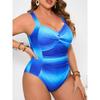 2025 Синий Градиент Плюс Размер Купальник Женский На Бретелях Пуш-ап Большой Цельный Купальник Летний Пляжный Полный Купальник