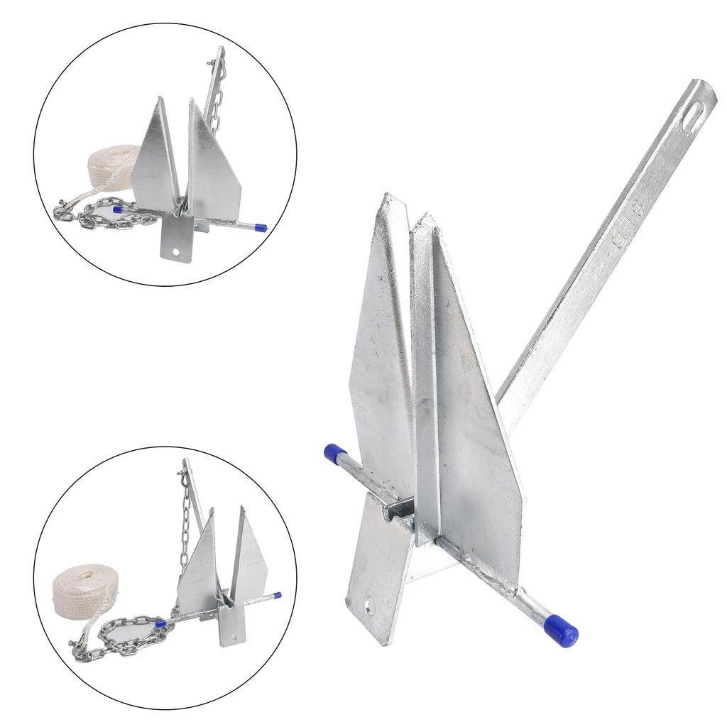 8 фунтов Стальной скользящий якорь Комплект якоря горячего цинкования Набор цепи и троса Серебристый Для лодки