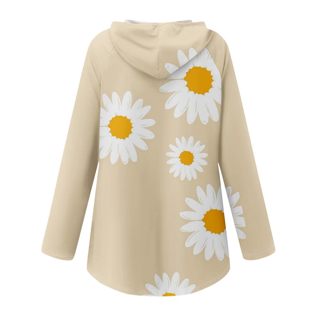 Women's V-neck Hooded Loose Long-sleeved Tops Casual Tops Home Leisure Pajamas Tops