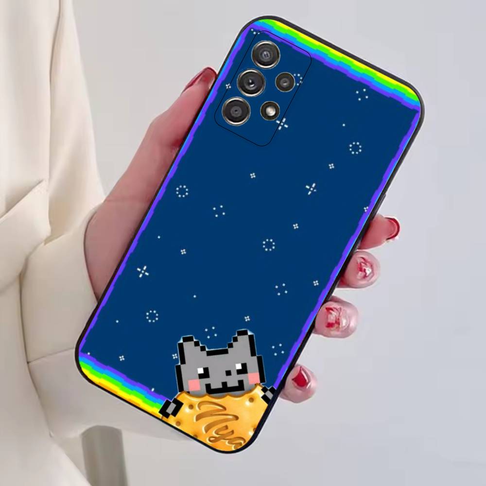 Cute N-Nyan Cat Phone Case For Samsung S25,S24,S21,S22,S23,S30,Ultra,S20,Plus,Fe,Soft Silicone Black Cover