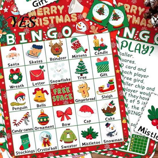 Fun Tabletop Games for Parties 24 Players Christmas Bingo Cards, Xmas Game Cards Kids Festive Entertainment Adults, Winter Holiday Party Family