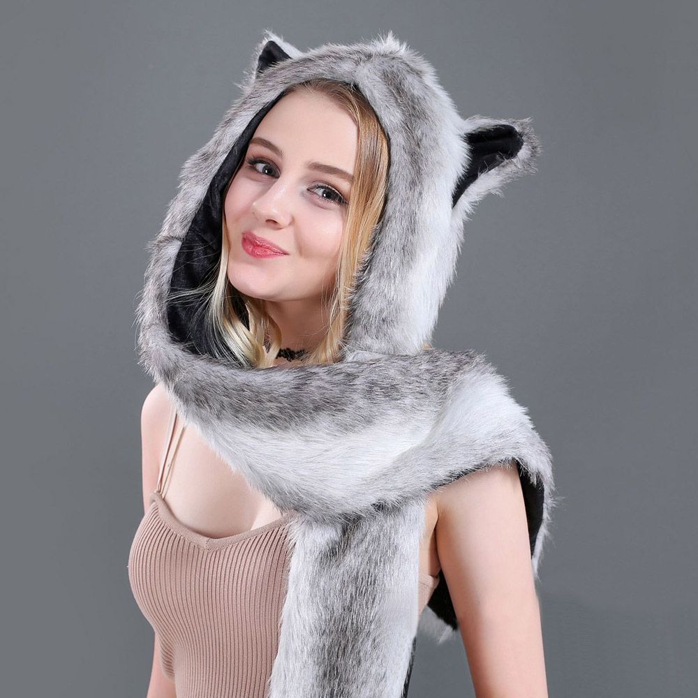 Теплая Теплая Шапка-Ушанка Животное Плюшевая Шапка-Бини Зимняя Шапка с Шарфом Перчатками для Мужчин Женщин