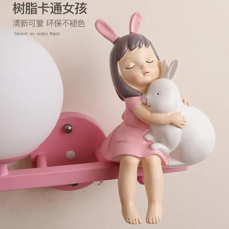 Resin Girls Rabbit Wall Light Glass Ball Led Wall Lamp Nordic Creative Living Room Bedroom Study Home Decor Cartoon Night Light