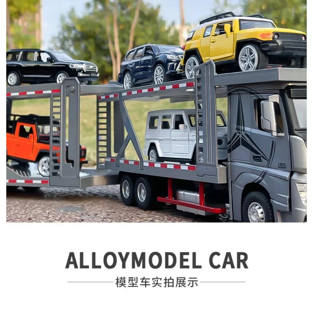 1/24 Mercedes Benz Double Decker Flatbed Transport Vehicle Alloy Diecast Metal Car Model Sound and Light Science Education Series