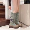 Fashion Women Flats Platform Denim Chelsea Boots Winter Shoes Designer New Knee High Motorcycle Boots Casual Goth Shoes