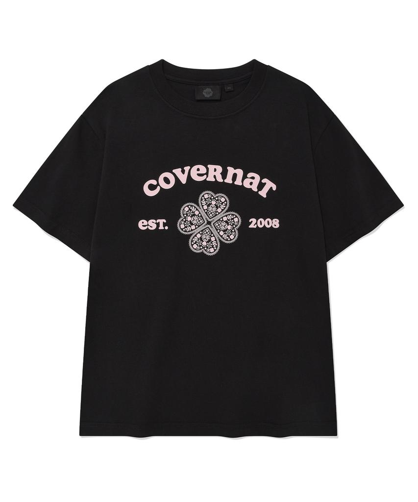 COVERNAT WOMAN Regular Fit Arch Clover Heart T-Shirt Black
