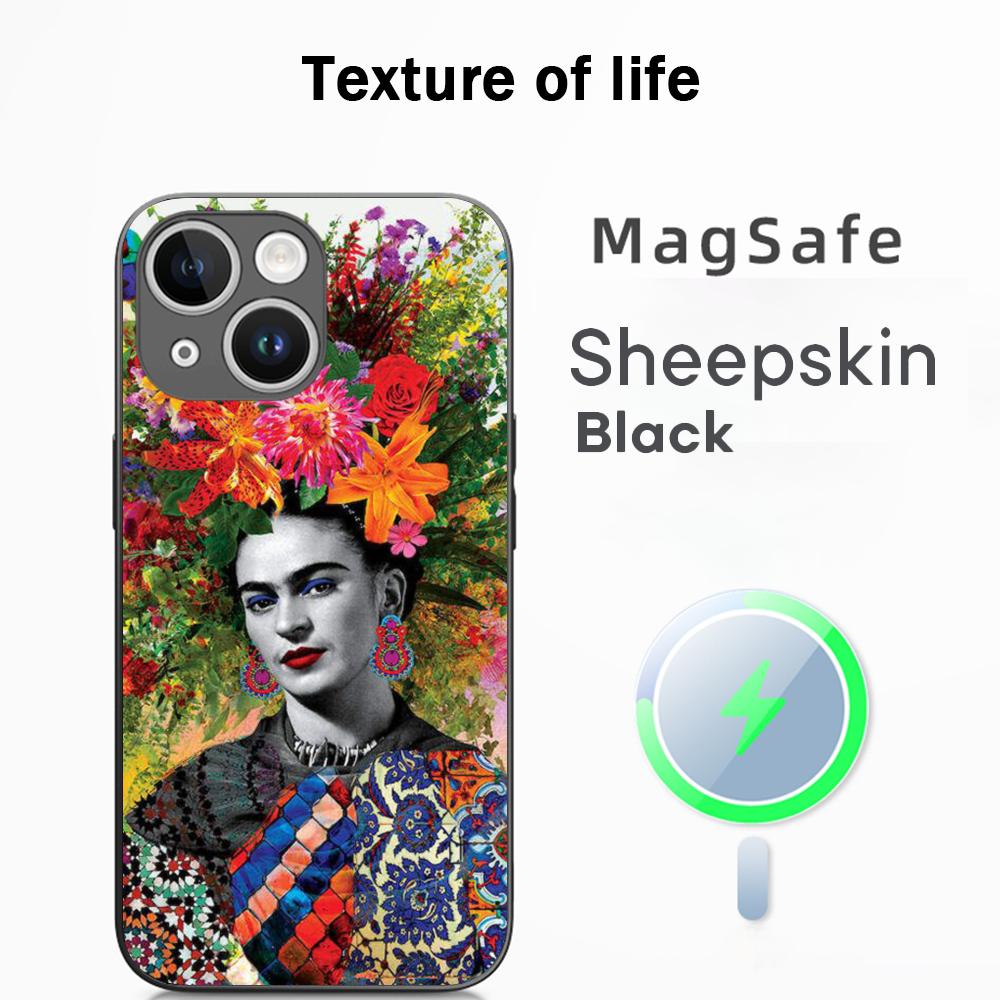 Painting F-ridaS Kahlo-s art pattern Phone Case For iPhone 17 16 15 14 13 12 Plus Pro Max  High-end Luxury Magsafe Sheepskin