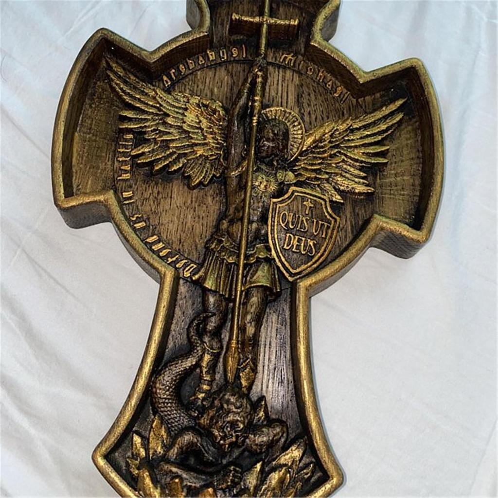 Folulus Archangel Michael Natural Wood Carved Religious  Wooden Gift For H