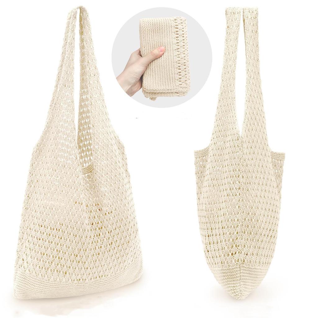 Легкие и эстетичные женские летние вязаные крючком сумки-тоут — идеально подходят для пляжа, шопинга и вечеринок
