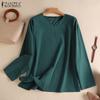 ZANZEA Женские повседневные хлопковые блузки с v-образным вырезом и длинными рукавами