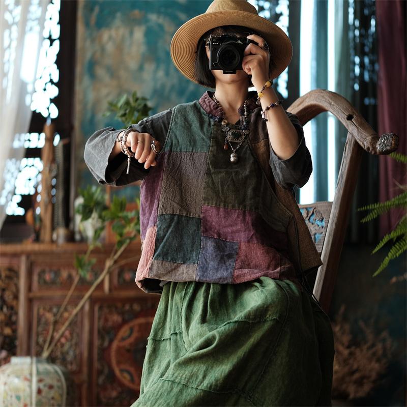 Johnature Женские винтажные лоскутные цветные жилеты, пальто со стойкой, хлопковая льняная одежда, пояс в китайском стиле, плюс хлопковые жилеты