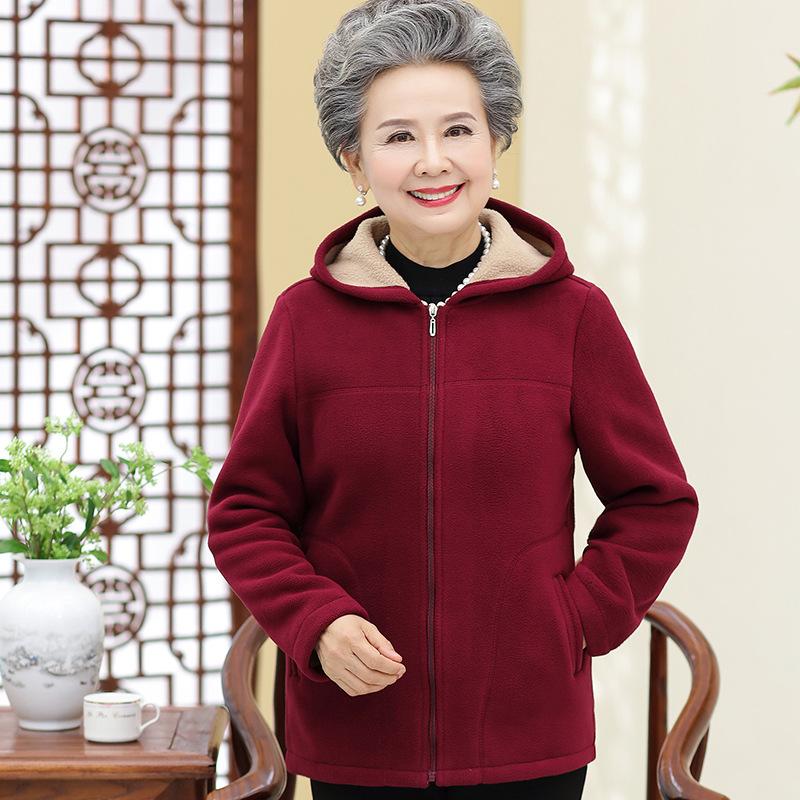 Зимняя одежда Плюс бархатная утолщенная флисовая куртка с капюшоном на молнии Одежда для пожилых людей Зимняя стеганая куртка из хлопка