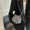 Fashion Women Drawstring Rhinestones Shoulder Bag Luxury Bucket Crossbody Bag