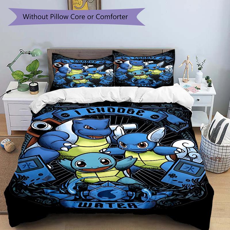 3pcs Pokemon Water Type Cover Set, 1 Cover + 2 Pillowcases (No Insert), Bedding for All Seasons, Bedding,Bedroom Decor yy250922053