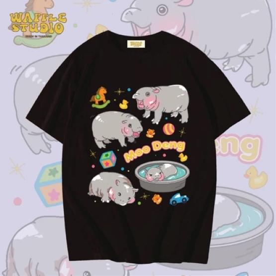 Футболка Moo Deng Tiny Baby Hippo Star Thailand Cute Pygmy Hippo Unisex для мужчин и женщин с принтом и круглым вырезом