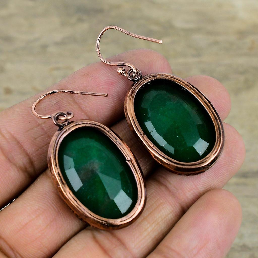 Faceted Zambian Emerald Earring Electroformed Copper Earrings Natural Gemstone Handmade Earring Unique Copper Design Jewelry Gifts For Wife