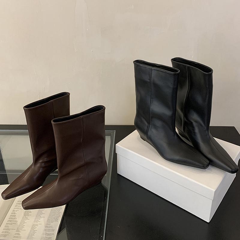 Модные женские ботильоны Eilyken из мягкой кожи с острым носком, дизайнерские винтажные ботильоны на танкетке, лаконичная обувь, современные женские боты
