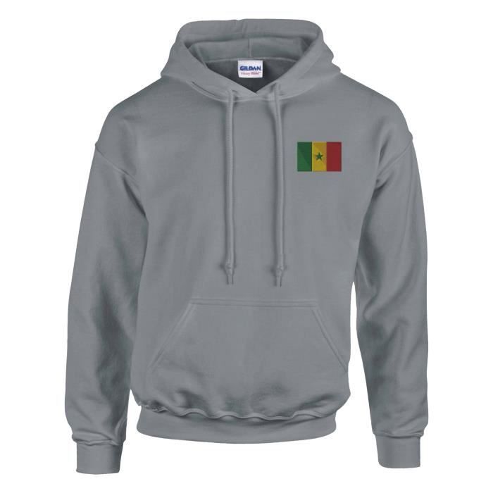 Sweat à capuche - PIXELFORMA - Drapeau du Sénégal - Gris - Длинные манши - Col capuche
