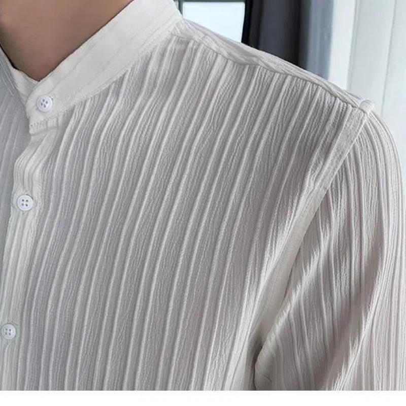 Мужская одежда Весна Осень Однотонный Длинный рукав Круглый вырез На пуговицах Кардиган Рубашка Стиль преппи Бойфренд Классические Топы
