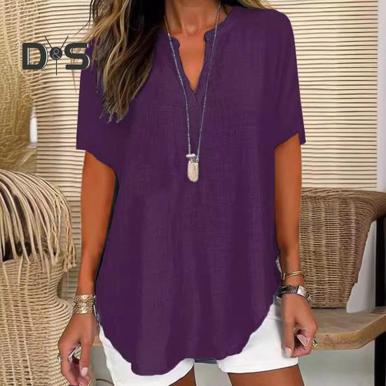 Женская рубашка с V-образным вырезом, коротким рукавом, свободный крой, повседневная рубашка, однотонная эластичная футболка, повседневная одежда