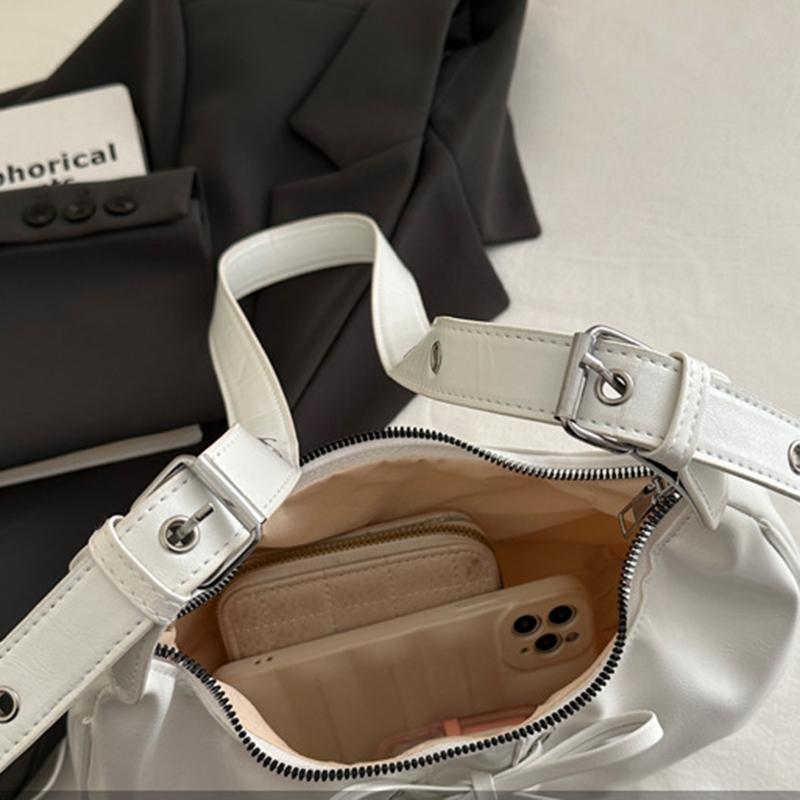 Горячие Y2K Однотонные Сумки-хобо под мышкой для женщин Повседневный стиль Дизайн из искусственной кожи Женская сумка с бантом Регулируемый ремешок Сумка через плечо CLE