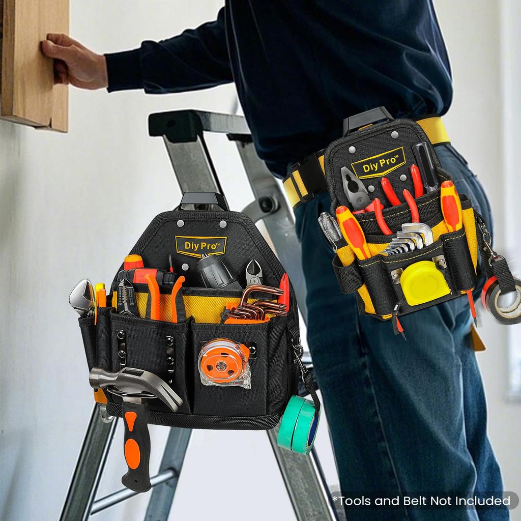 DIYPro Tool Electrician Tool Pouch with Belt Tool Organizer Belt Pouch for Carpenters Pouch, Clip, 22-Compartment - Heavy-Duty