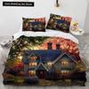 Картина маслом King Queen Пододеяльник Винтажный пейзаж со зданием Комплект постельного белья для взрослых Ретро искусство 2/3 шт полиэстер пододеяльник